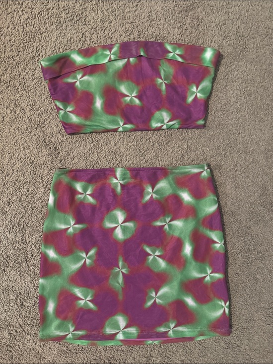 superdown Dresses & Skirts - Women’s Green & Purple Tie-Dye Mini Skirt set - Superdown
